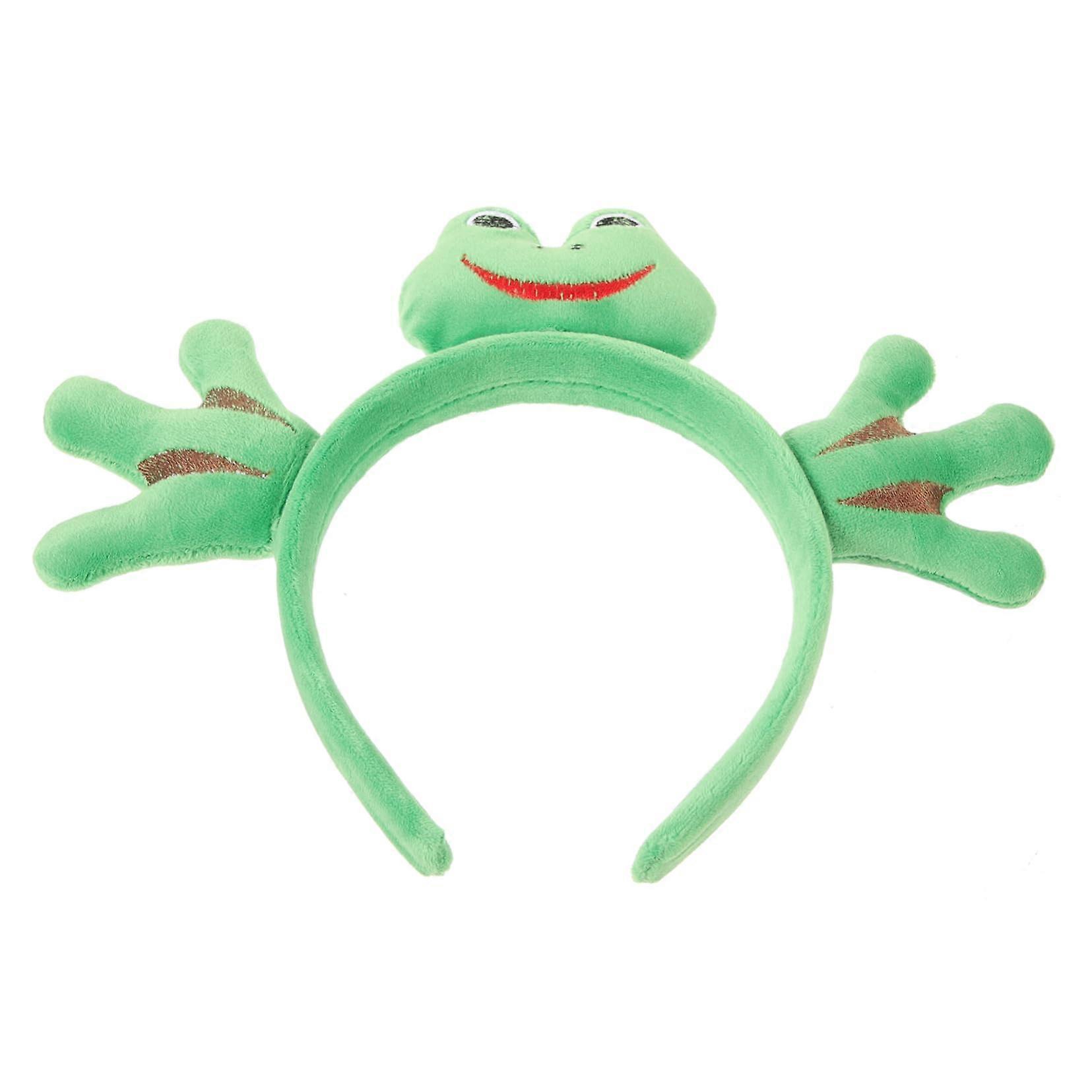 Cartoon Plush Frog Headband for Girls with Palm Trees Design, Soft Fabric Hair Accessory, Cross Hand Style, Adjustable Fit