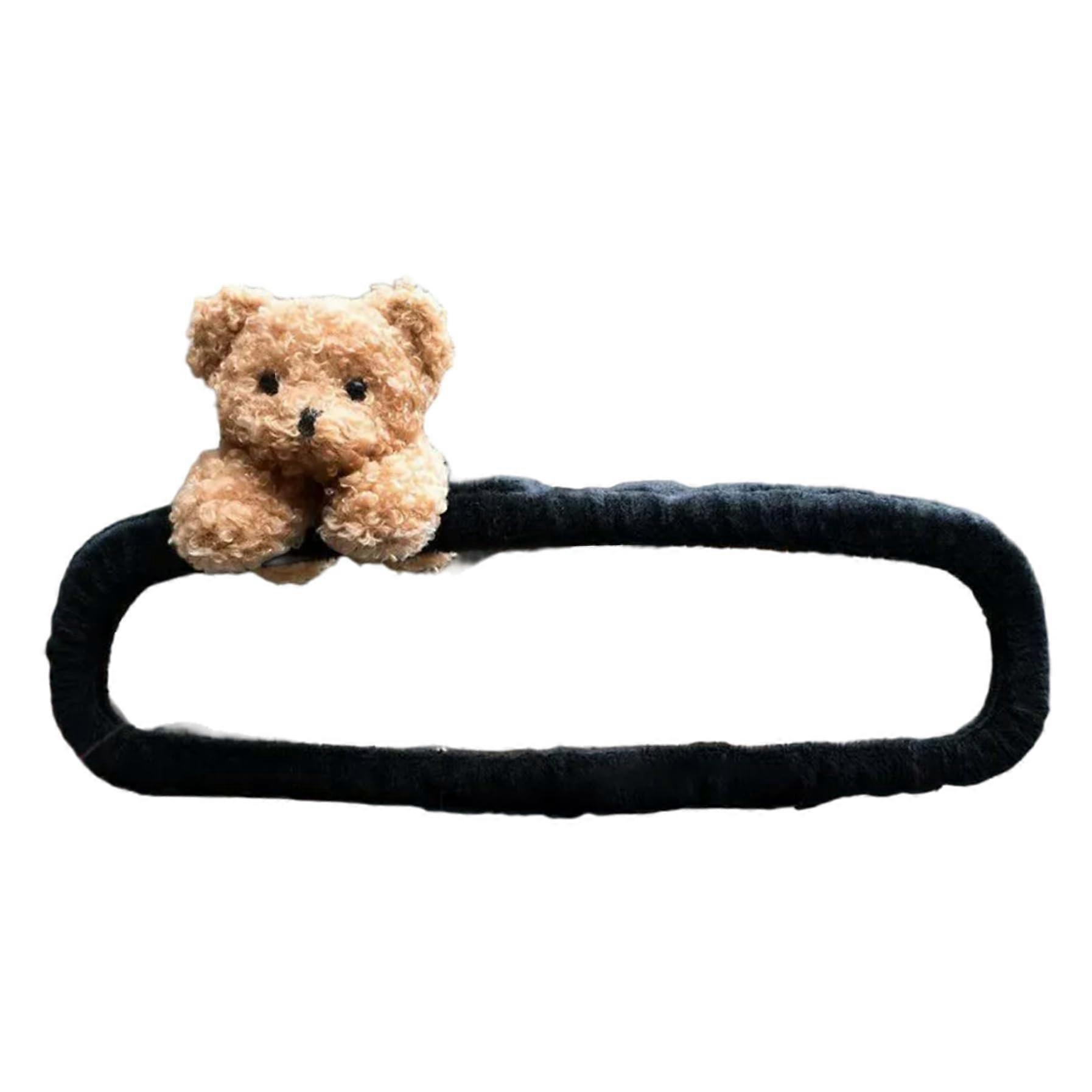 Rearview mirror cover, elastic black with cute plush bear, car accessory