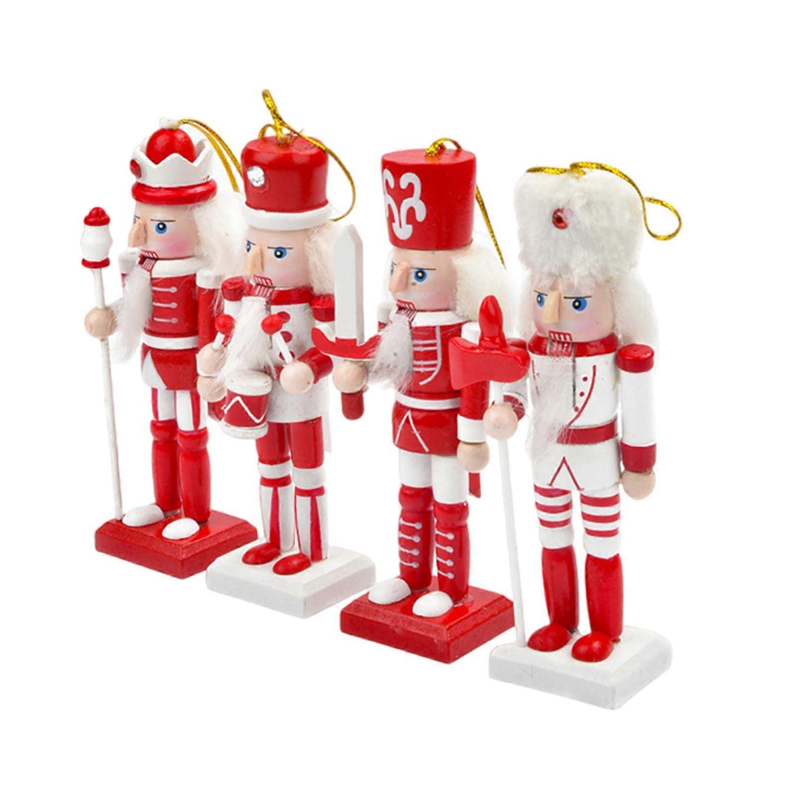 4pcs Wooden Walnut Cracker Puppet King Figures Christmas Decoration Plain Nutcracker