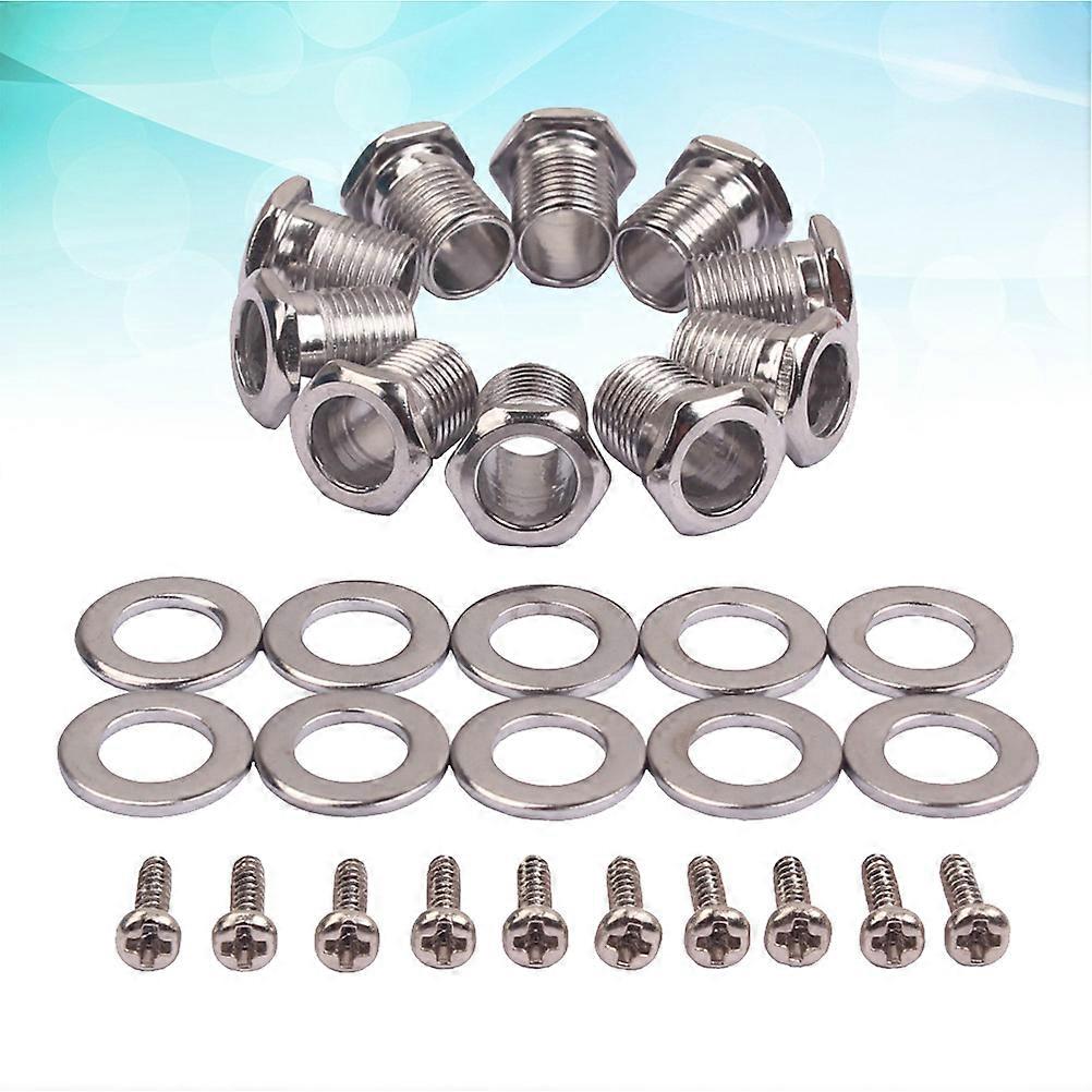1 Set Of 10Pcs Guitar Tuning Peg Parts Including Ferrules And Threaded Bushing For Musicians Maintenance In Silver Color