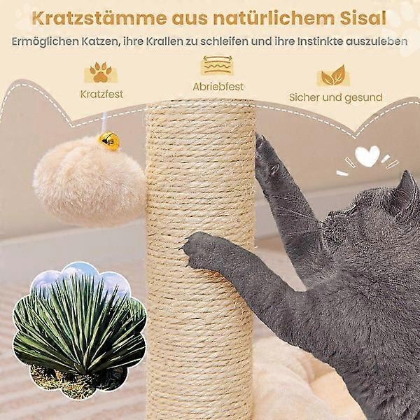 Small scratching post cat tree with hammock & bed & sisal posts & cat brush beige 40 x 30 x 72 cm