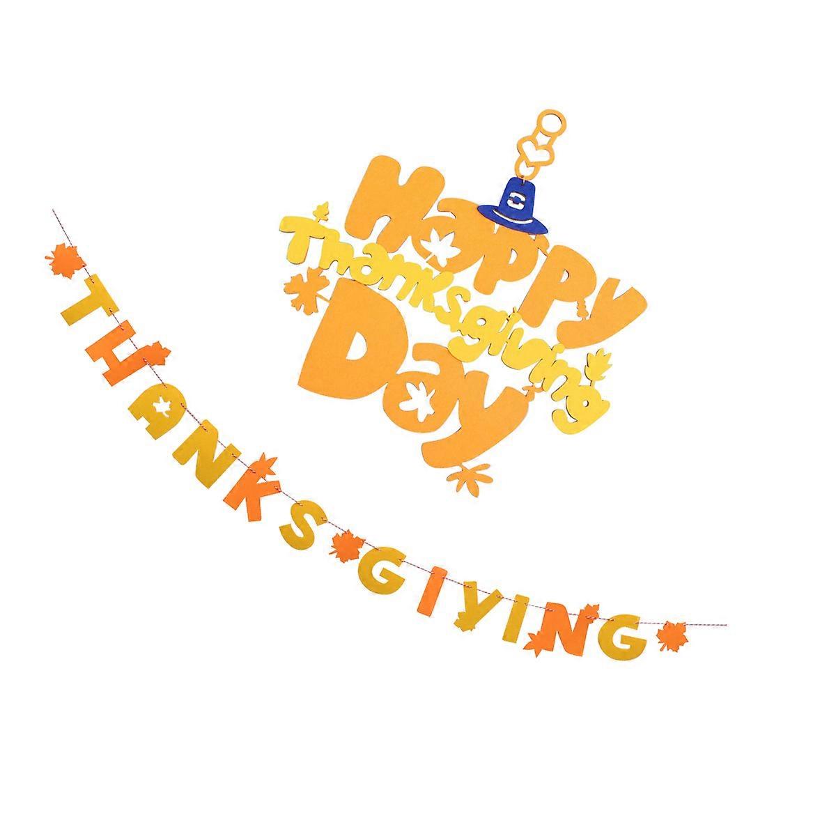 Fabric Banner For Thanksgiving Bunting Banner Set Event Organizers Triangular Flags Flocking Fabric Festival Atmosphere Orange 35 x 28 x 0.2 Cm 2Pcs
