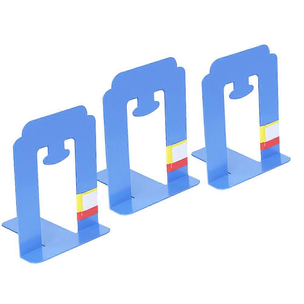 Blue Iron Bookends with Antislip Design for Organizing Books and Magazines on Shelves 4pcs