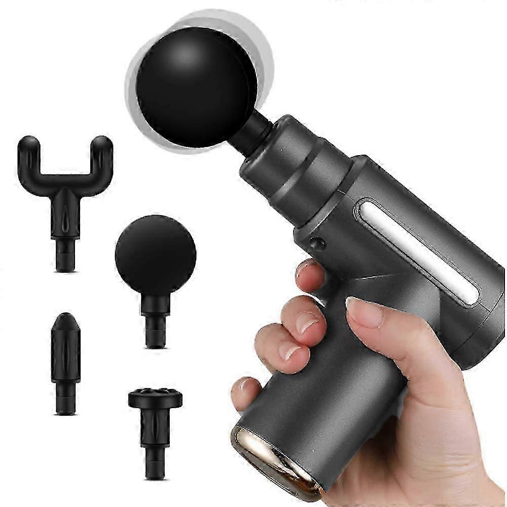 Mini hierontapistooli syvän kudoksen hierontapistooli, USB-laturi, 4 hierontapäätä (harmaa)