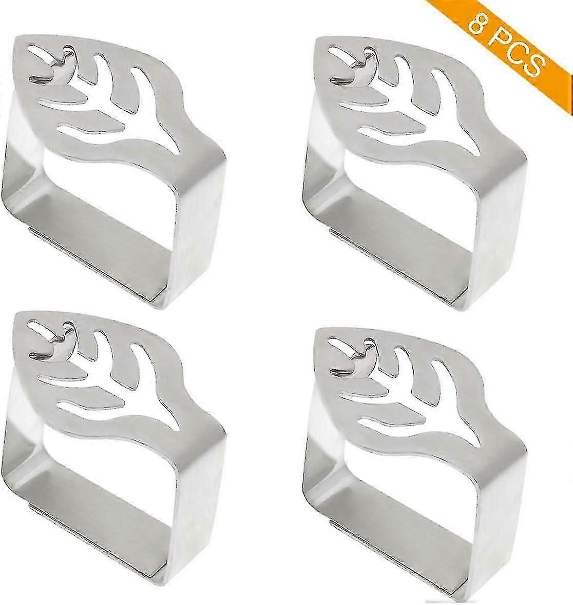 Decorative Tablecloth Clips - Thick Stainless Steel 8 Pack Silver Leaf Design