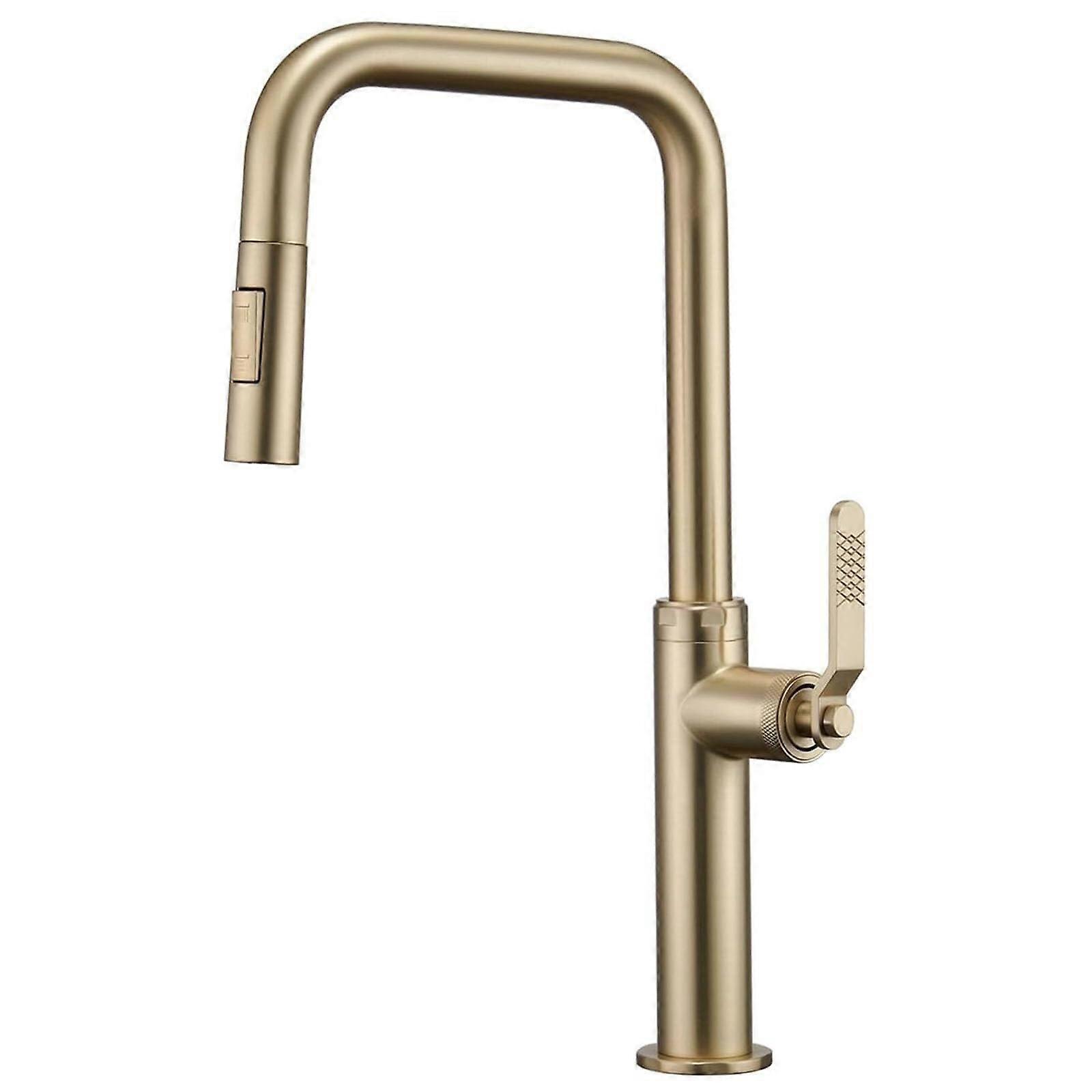 Extendable brass kitchen faucet with 360° rotation, 2 spray modes, singlelever mixer, brushed gold.