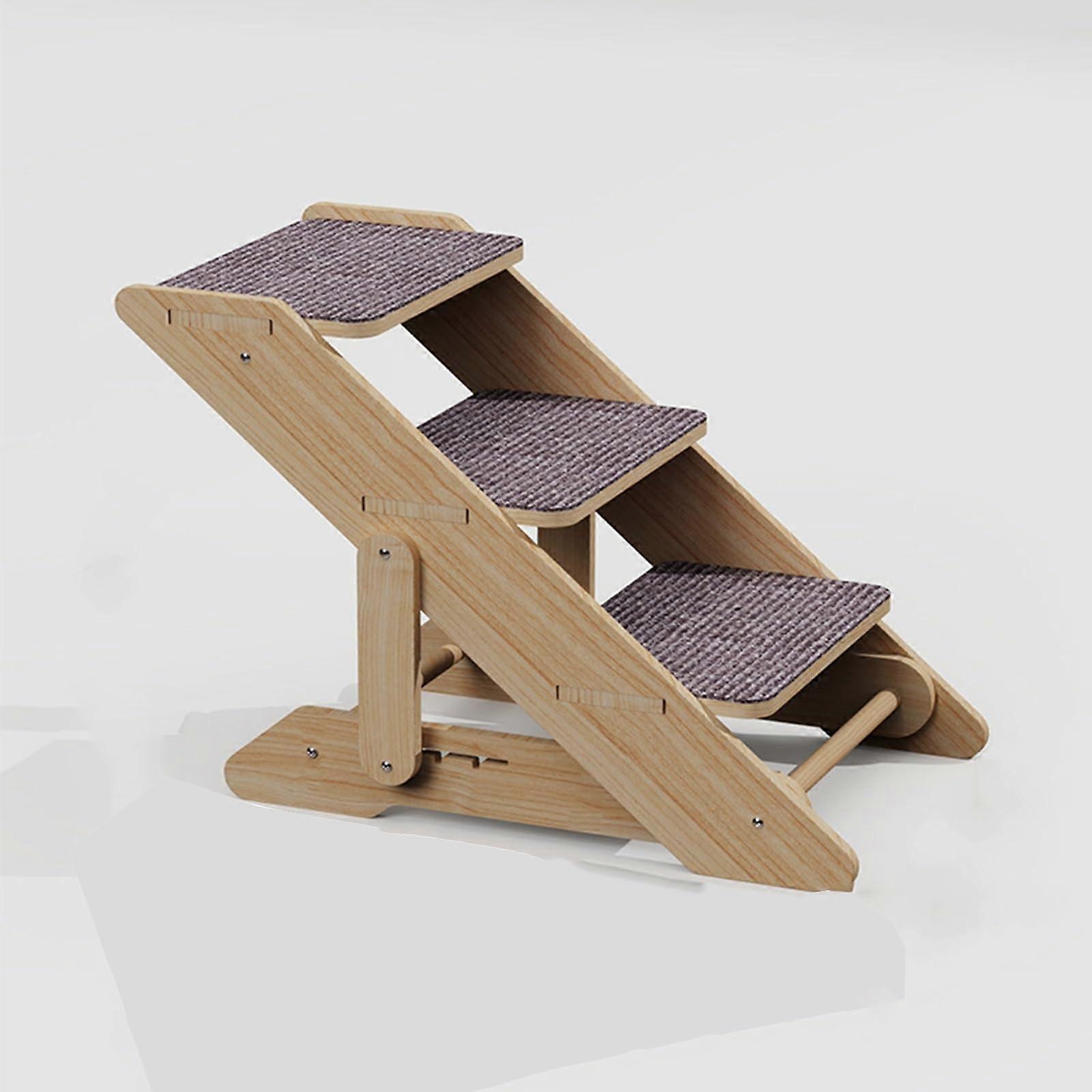 Dog Stairs with 3 Extra Wide Steps, Wooden Pet Ramp Ladder for Small to Large Dogs and Cats