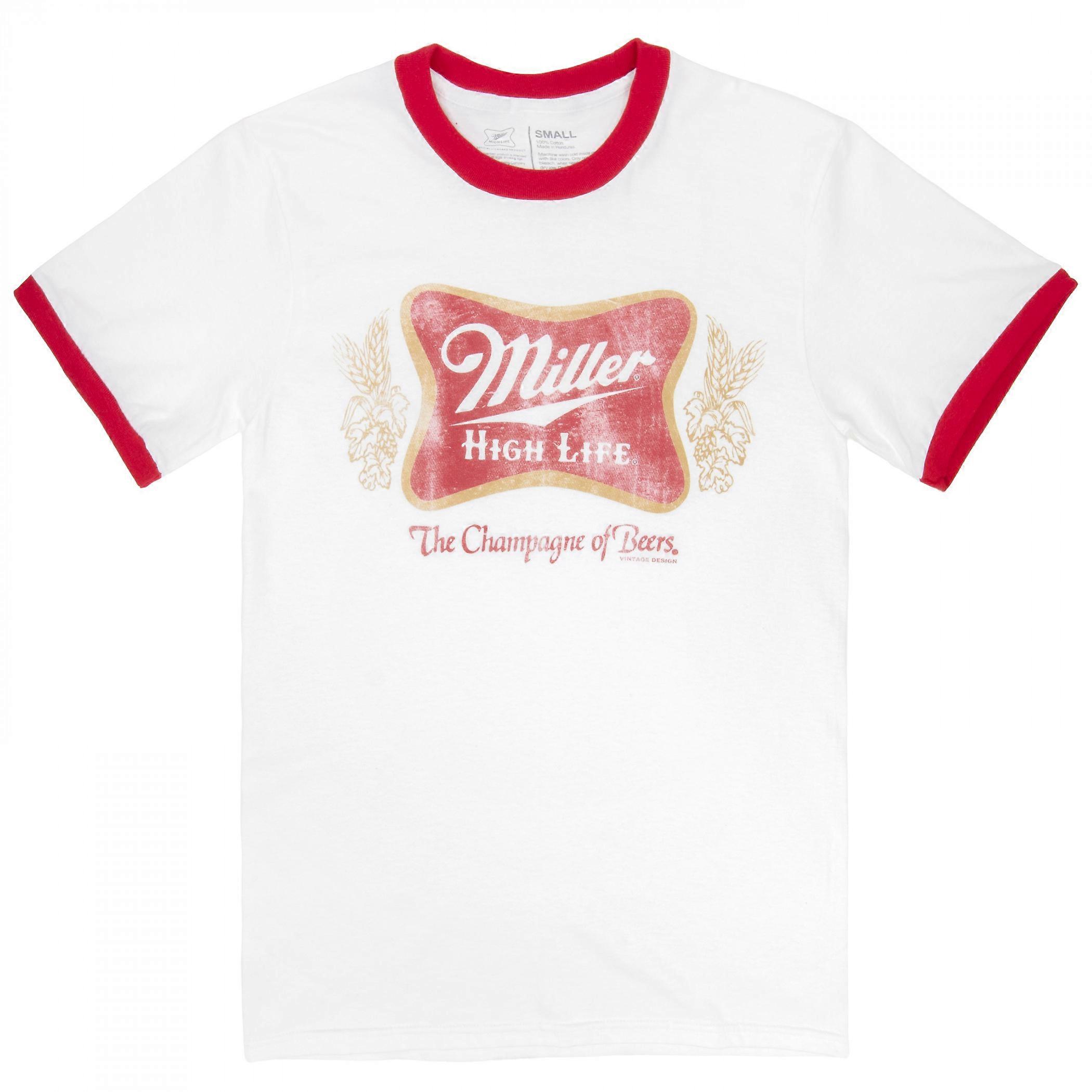 Miller High Life Logo 白色和红色 Ringer T 恤