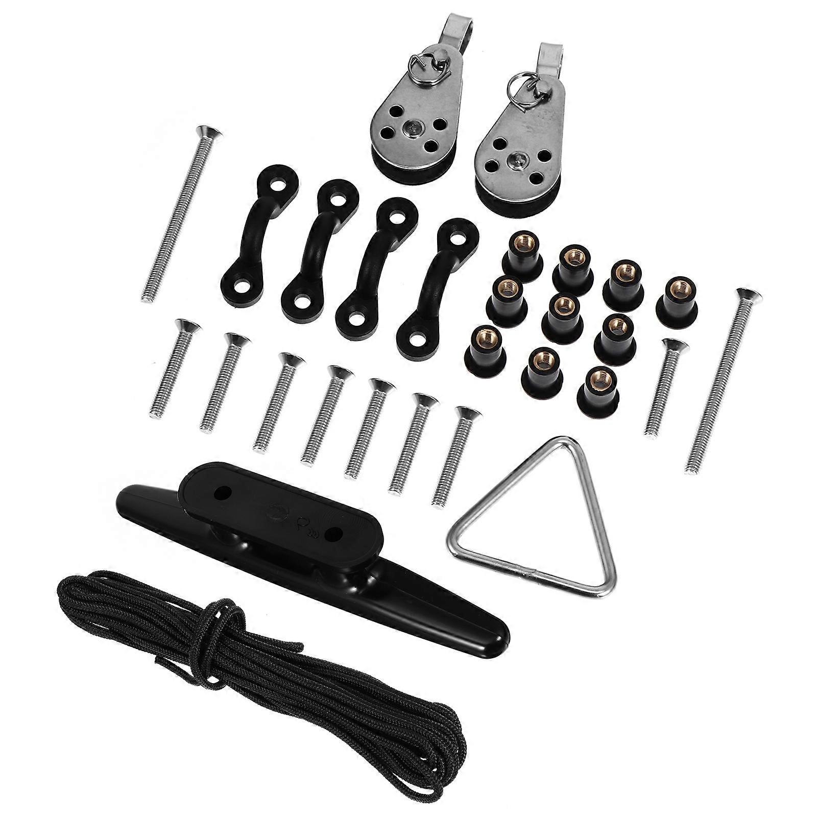 Black Nylon Pulley Block with Rope for Boat Use Kayak Anchor Cleat Set of 1