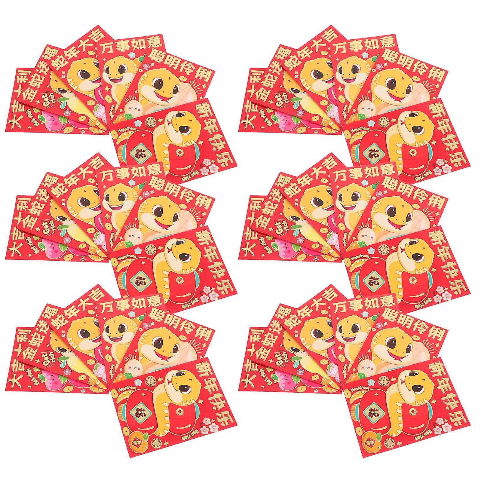 Chinese New Year Red Envelopes with Cartoon Design for Storage Use Assorted Color Paper 36 Pieces