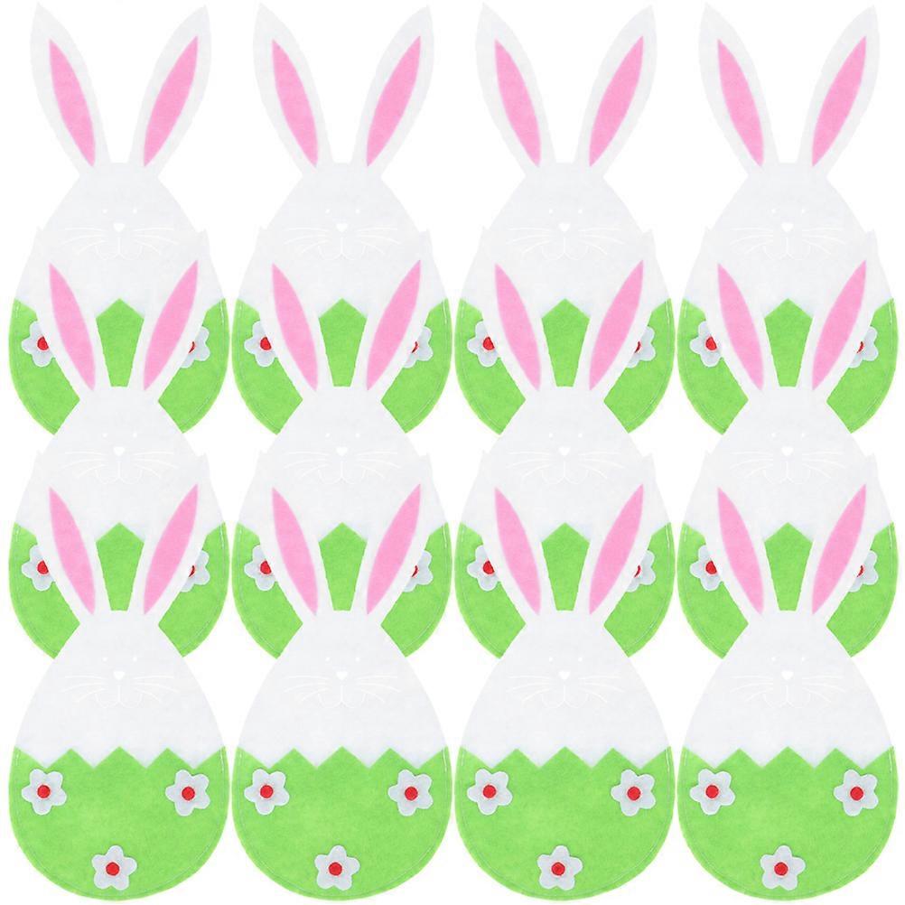 Easter Bunny Shaped Cutlery Bags for Storage Use in Non Woven Fabric Green Color Classic Festive Design 12 Pieces