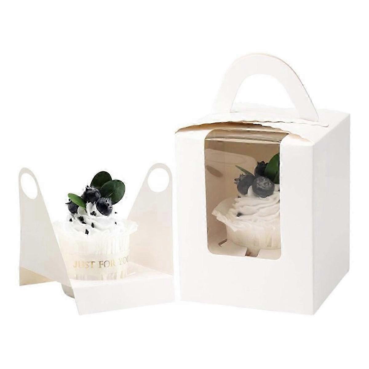 25-26 Eco-friendly Kraft Paper Individual Cupcake Boxes, Creative Bakery Box with Auto-pop Assembly and Transparent PVC Window, Flat Packaging for