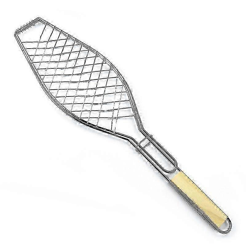 Chrome Plated Bbq Fish Grill With Wooden Handle(1pc)