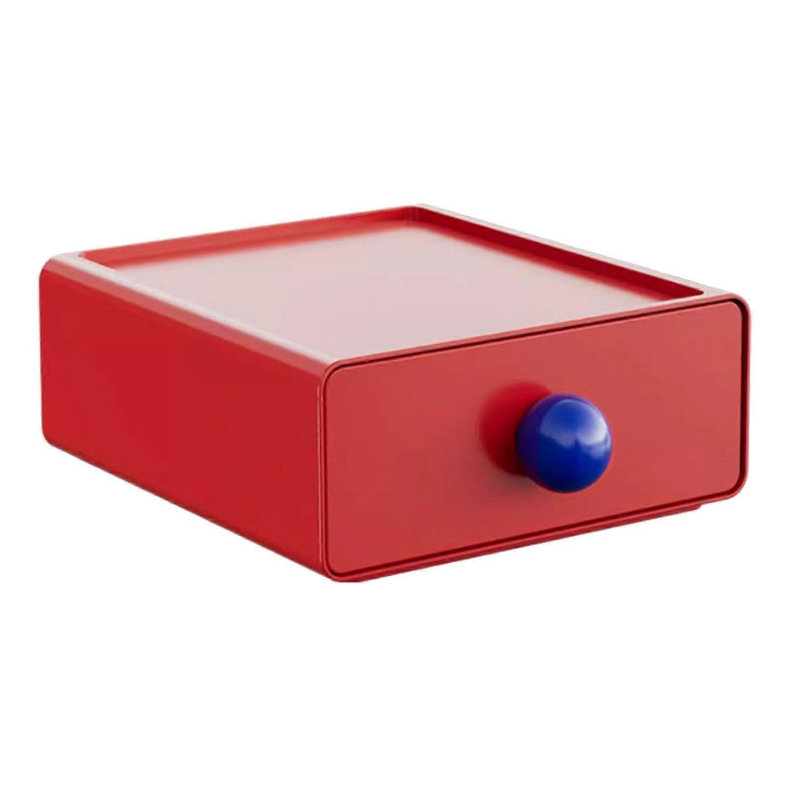Desk Storage Drawer Box, Stackable Desk Drawer with Large Capacity, Plastic Organizer with Sliding Drawer in Red