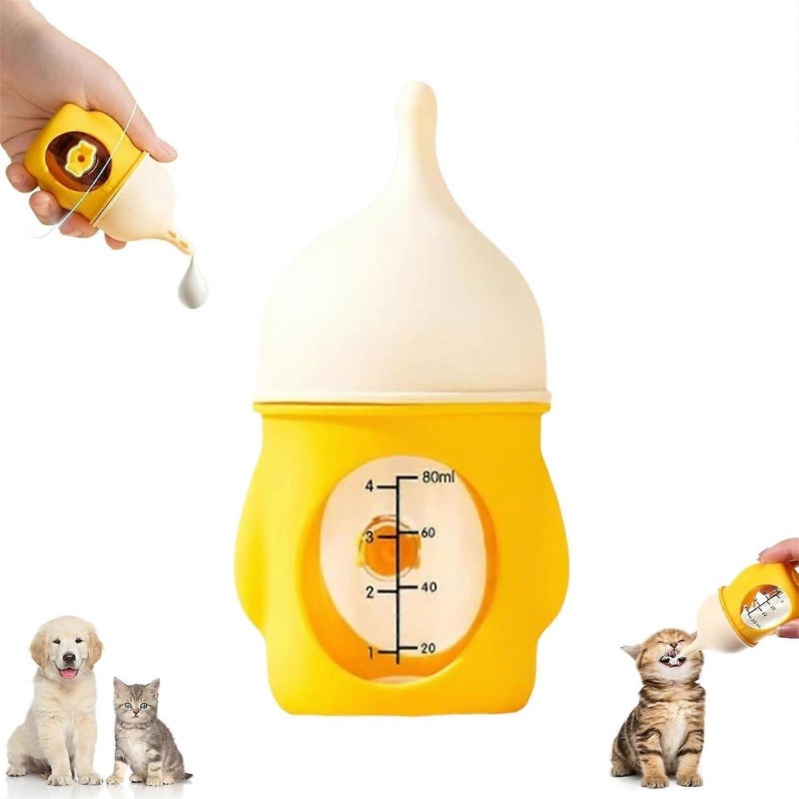 Auscaufsichere Quetschbare Kätzchenflasche aus Silikon, Wiederverwendbare Haustierflasche mit Erstickungsschutz für Kleintiere