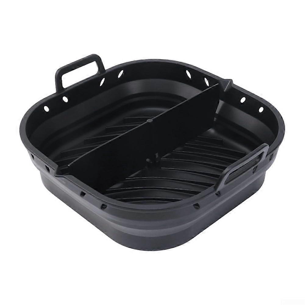 20.3 cm Square Silicone Mat for Air Fryer, Foldable Design with Divider for Easy Food Separation, Black