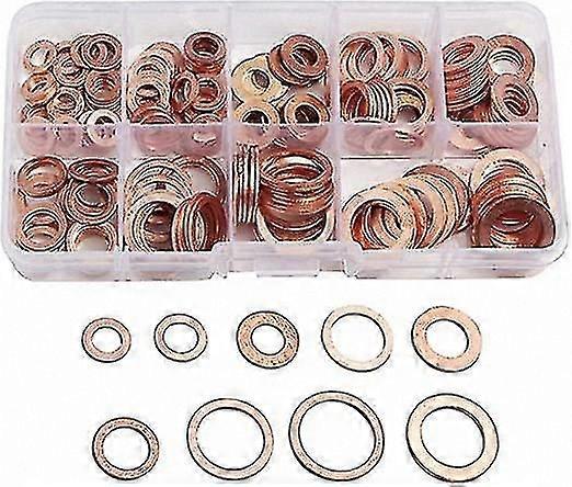 200 Pieces Metric Flat Washer Assortment - 9 Sizes M5 to M14 with Storage Box and Oil Sump Plug Gasket for Tool Accessories