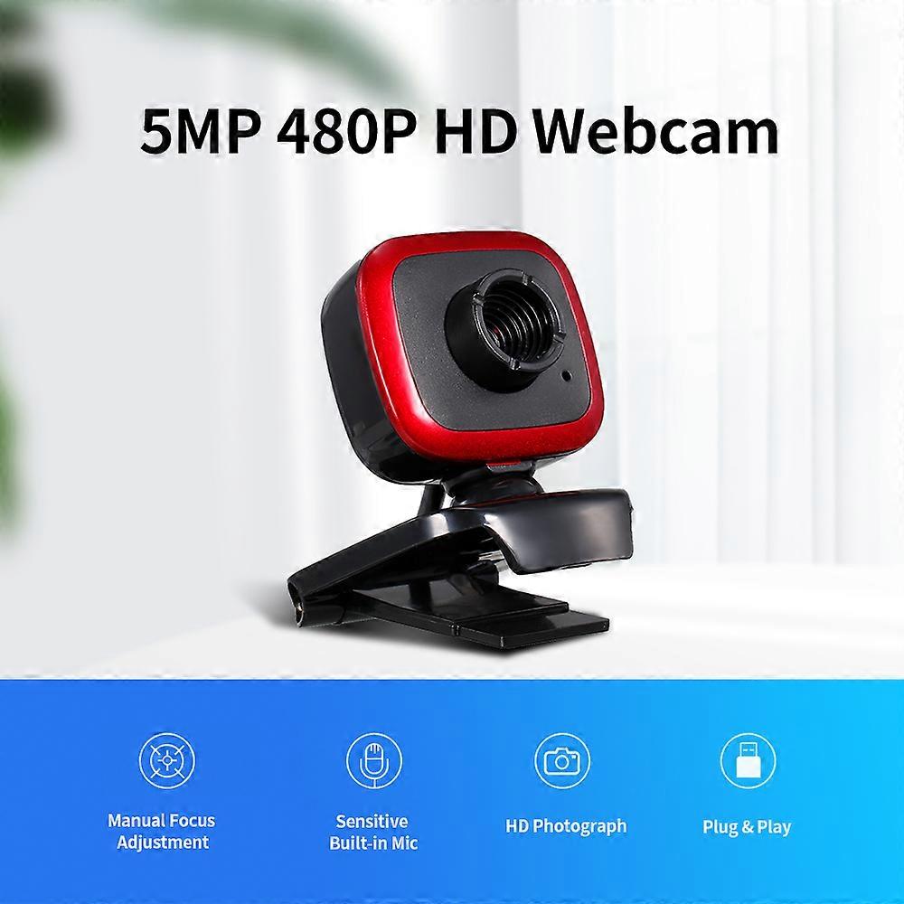 Webcam 480P 5MP PC 30fps Web USB Camera Cam Video Call with Microphone USB Plug & Play for Laptop Desktop Computer Silver
