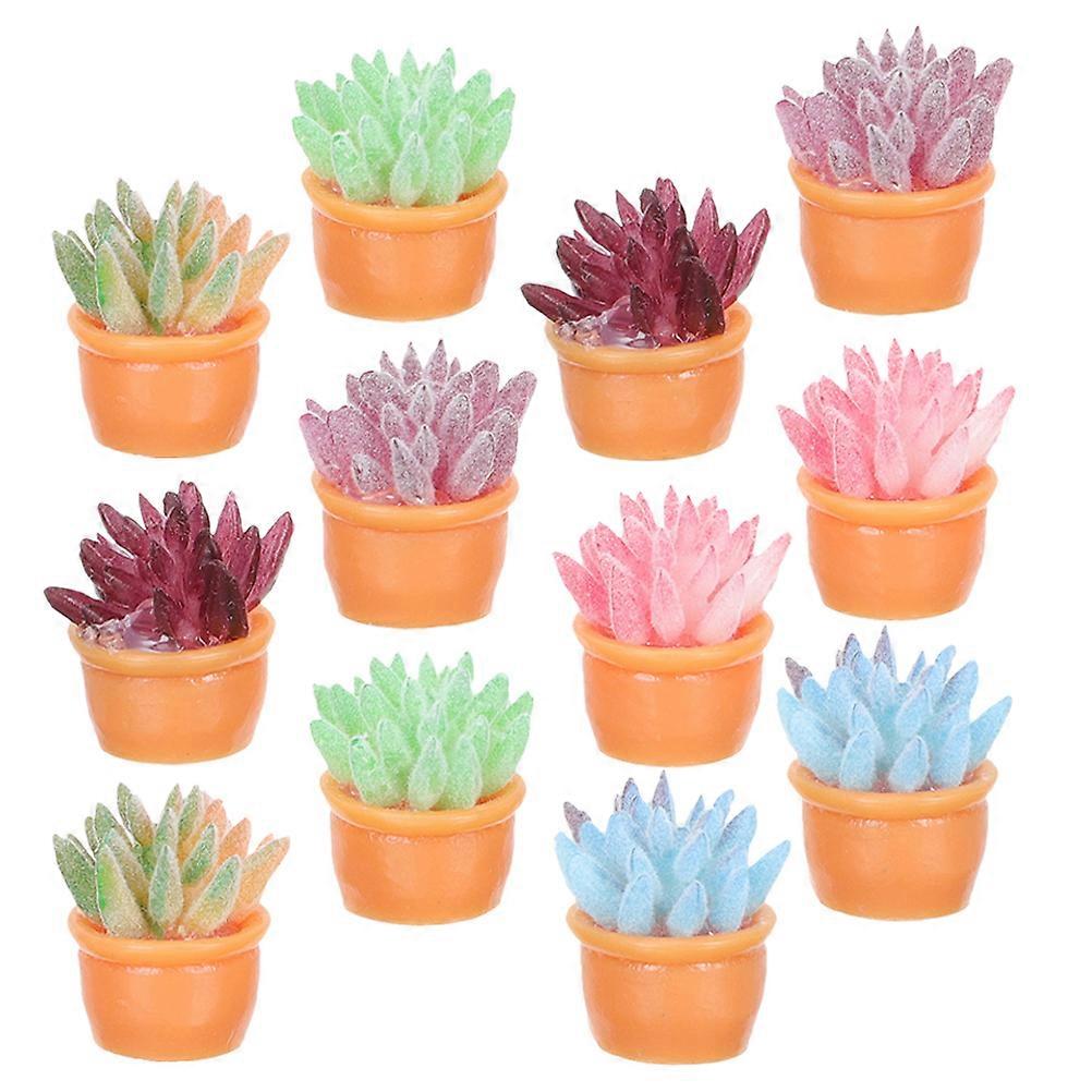 Simulation Potted Plants Miniature Potted Plants Miniature Scene Decor Resin Assorted Color Photo Prop 12Pcs