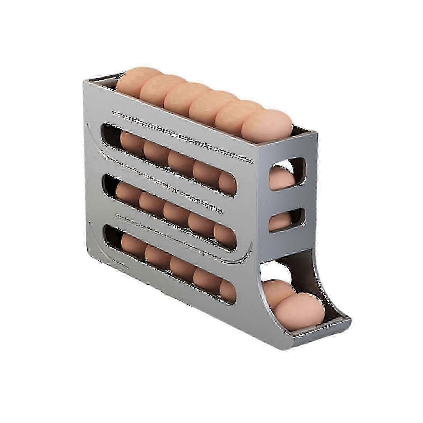 Automatic Rolling Egg Tray & 4-Layer Storage Container, Fridge Organizer for Fresh Eggs, Refrigerator Egg Holder Dispenser