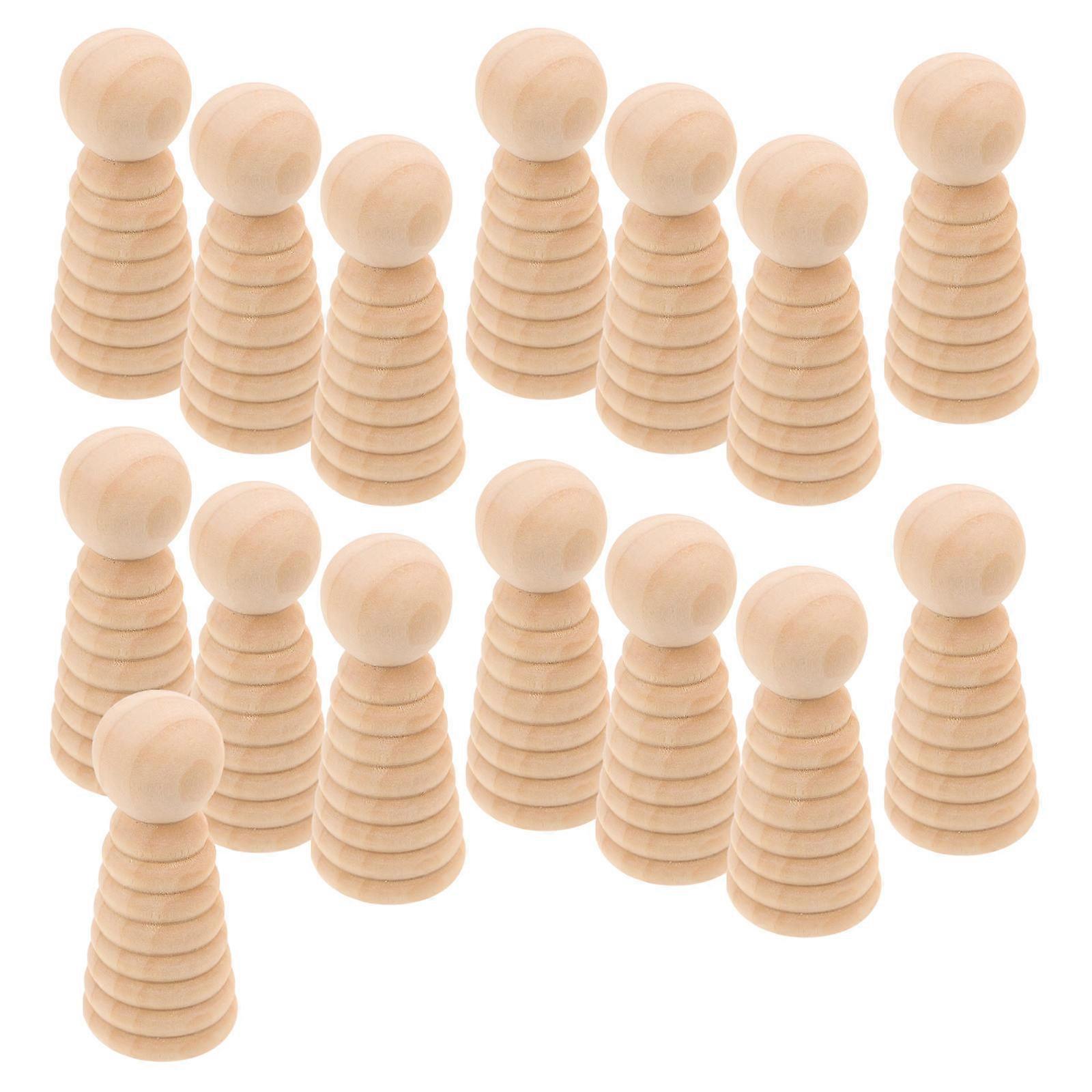 Wood Peg People Unfinished Peg Dolls for Decoration 15Pcs Natural Wood Figures
