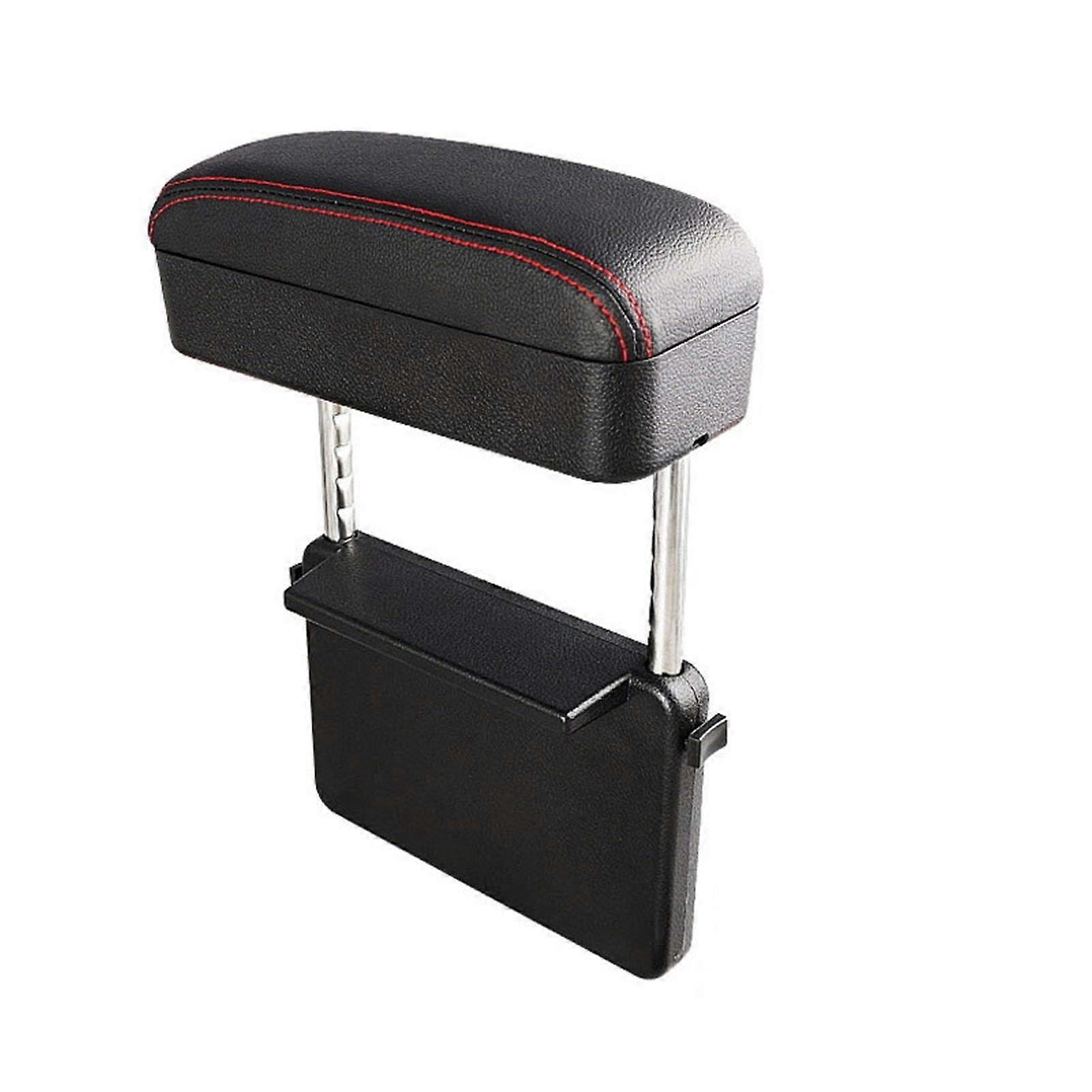 Leather Arm Rest Car Center Armrest Box Elbow Support Universal Auto Seat Gap Organizer Black Red Line Type 1