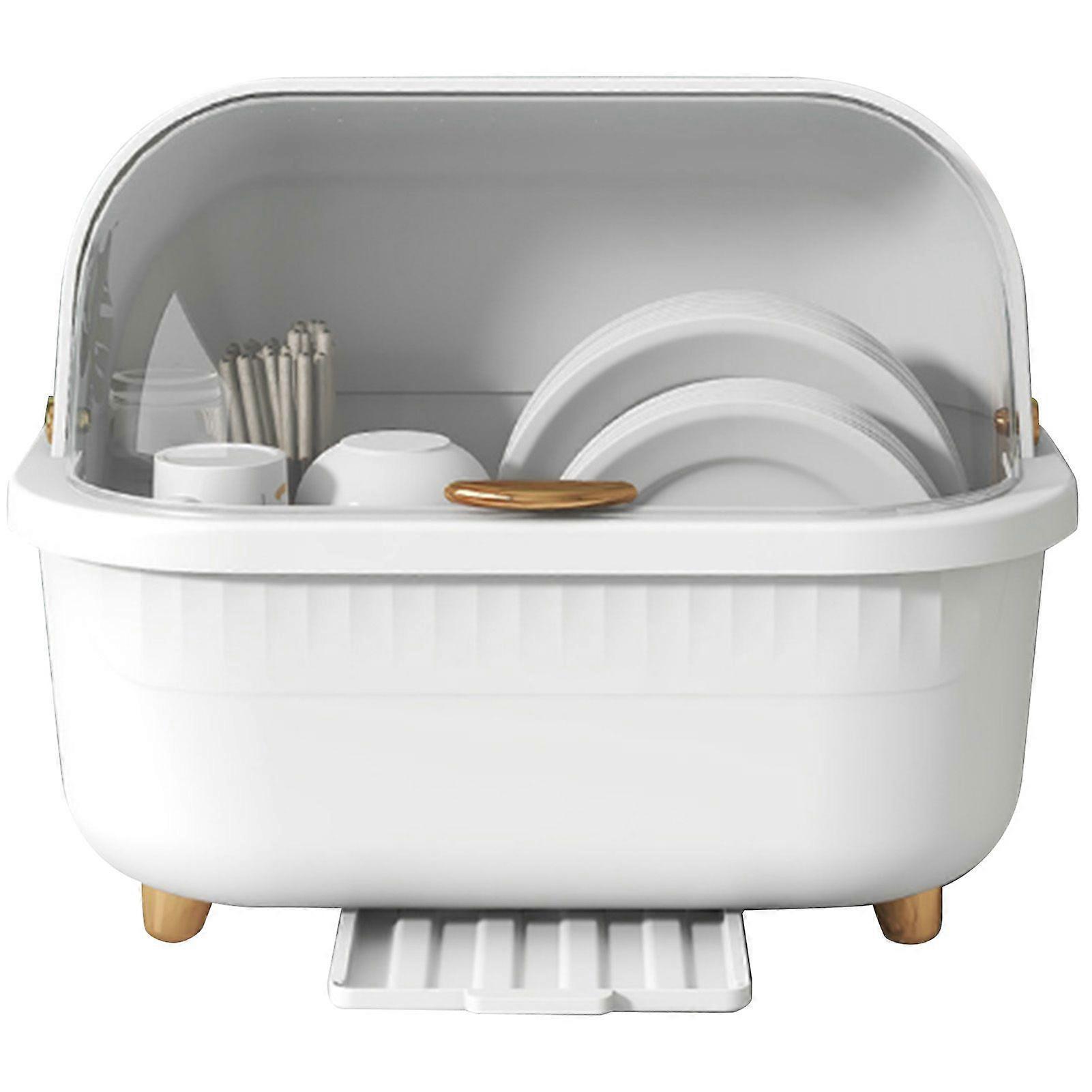 Dish Drying Box Multifunctional Space Saving Dish Drainer with Lid Cover for Kitchen Accessories White M