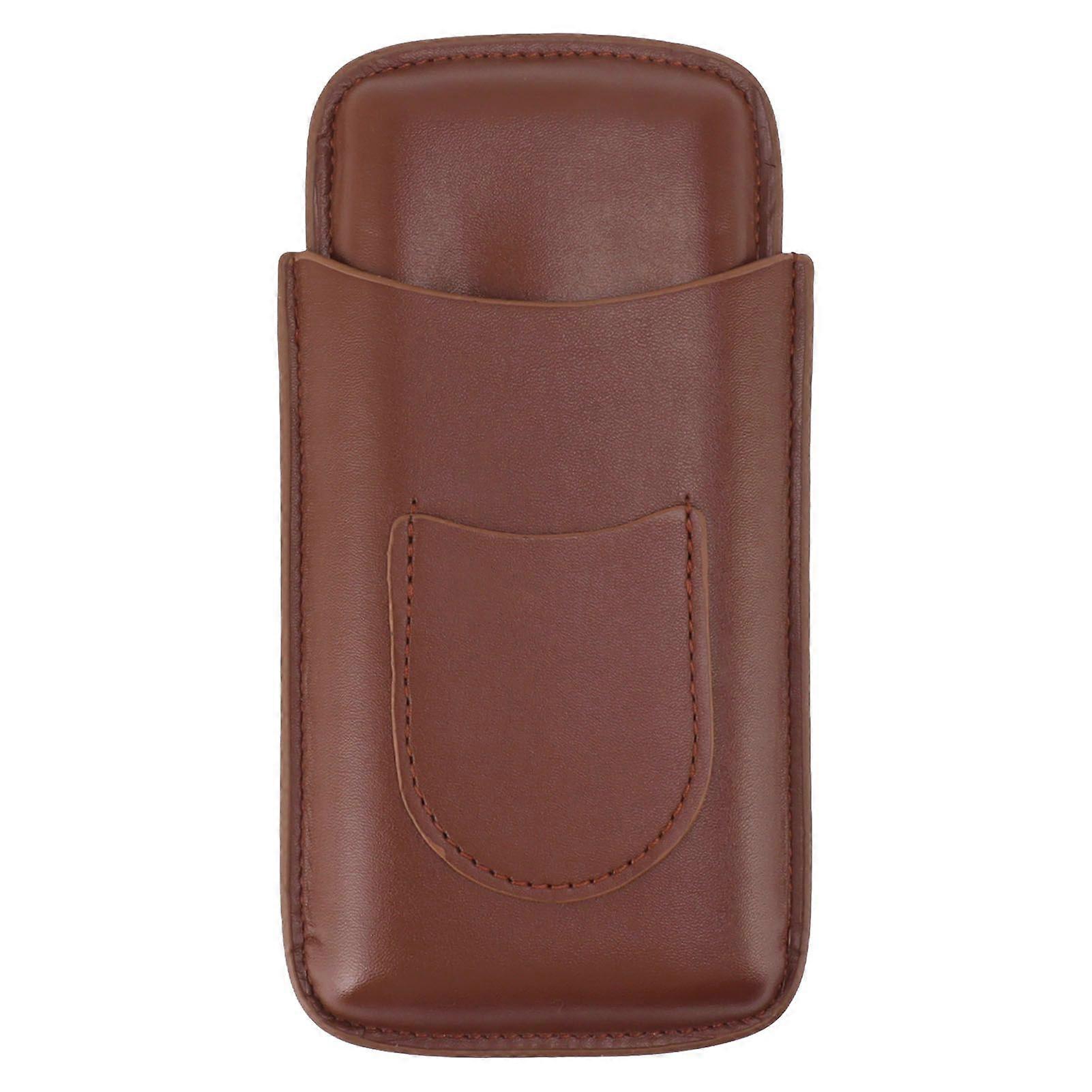 Cigarette Case Leather 3pcs Capacity Portable Cigar Storage Box with Pocket for Outdoor Brown