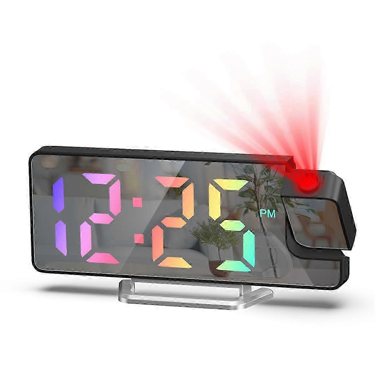 Digital Projection Alarm Clock with Rotatable 7.9 Inch Display for Bedrooms