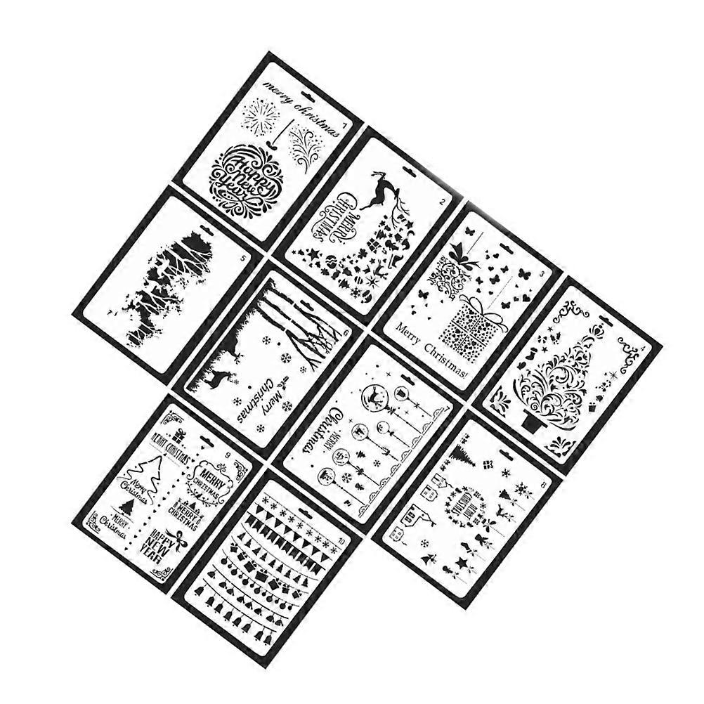 10Pcs Christmas Stencils For Kids White Crafting Templates Perfect For DIY Drawing Projects And Parties