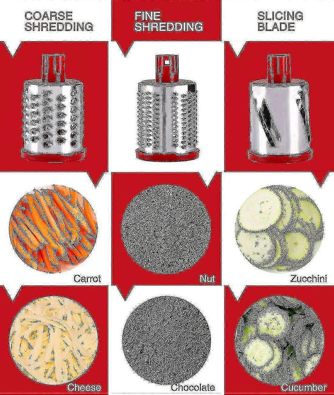 Manually Rotating Cheese Grater-round Vegetable Slicer With 3 Interchangeable Blades, Suitable For V