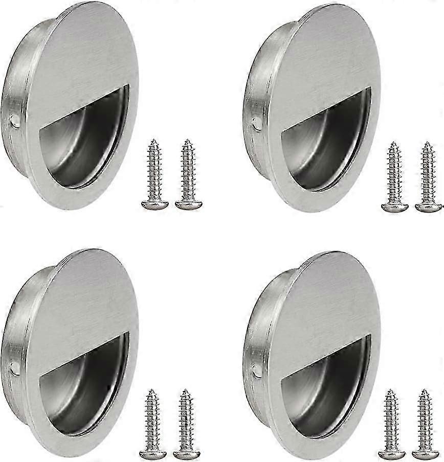 4 Pieces Round Sliding Door Handle Round Recessed Door Handle Stainless Steel Recessed Round Flush Door Handles With Screws For Pull Door Drawers Cabi