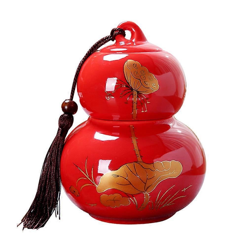 Tea Leaf Storage Double-Layer Tea Can for Home Use Red Ceramic Jar