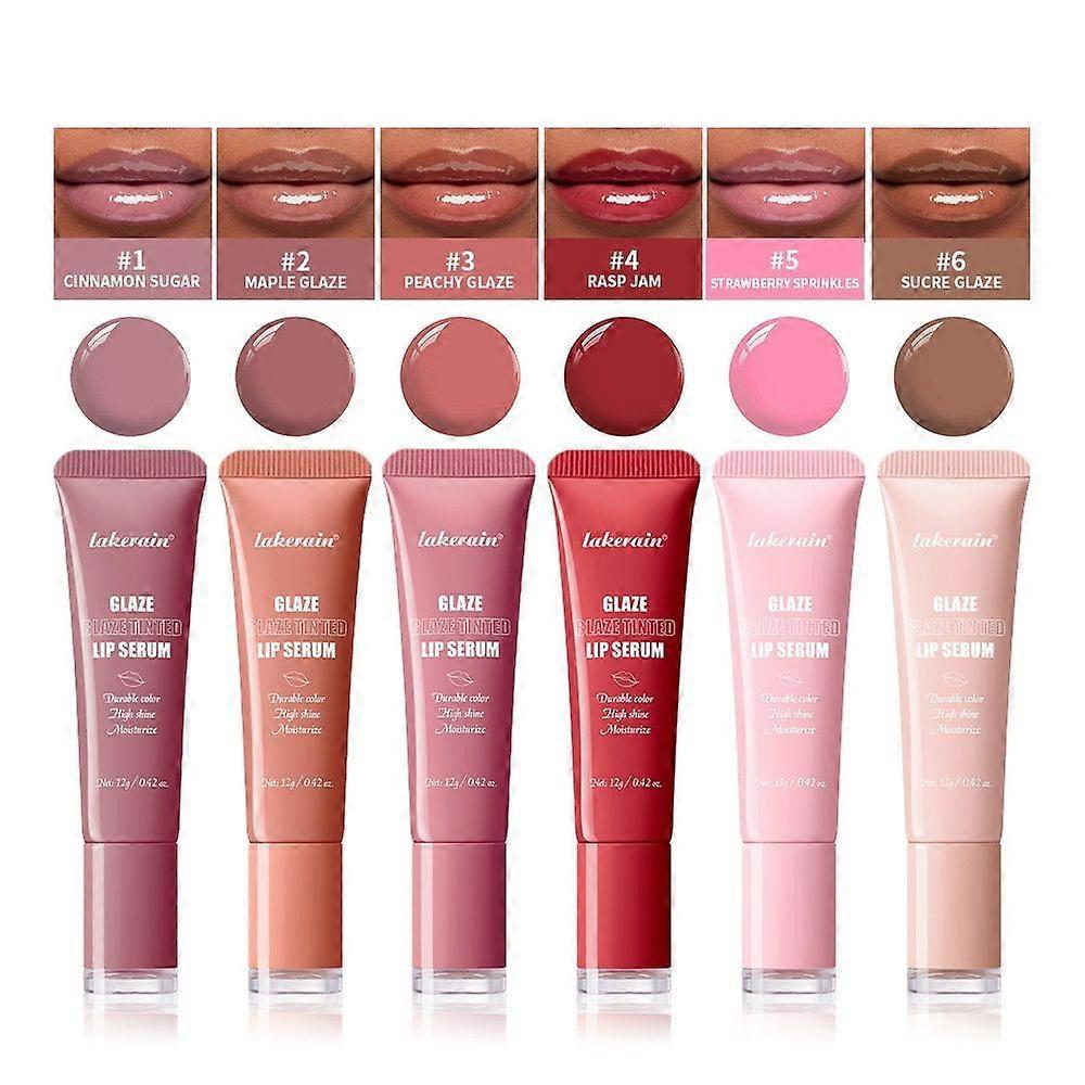 Tinted Lip Serum with Donut-Shaded Applicator: Hydrating Lip Serum for Glossy, Nourished Lips with Plumping Polypeptides, 6 Colors