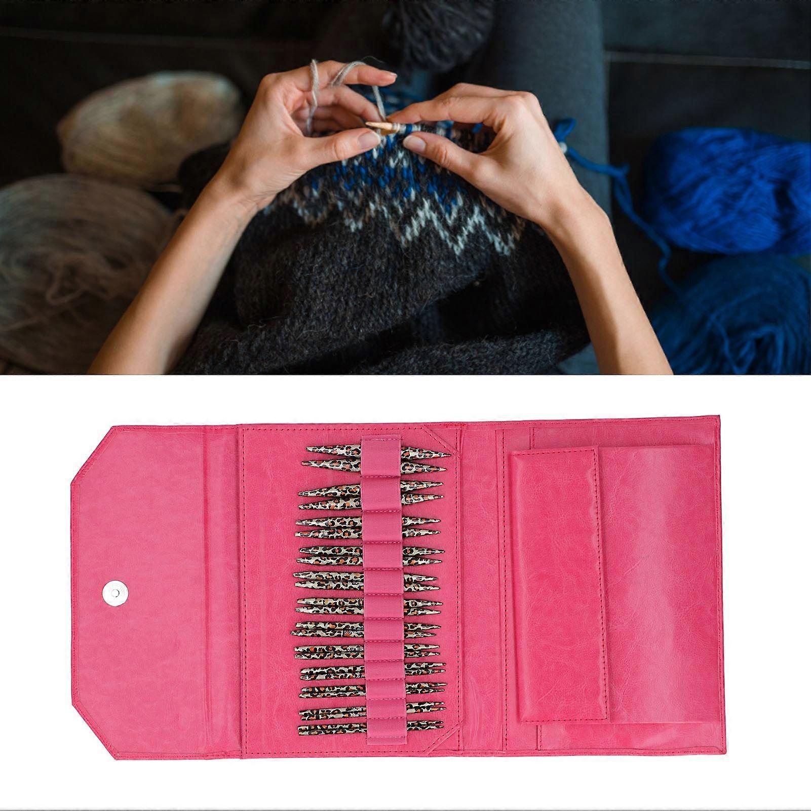 Removable Circular Knitting Needles Set 3.5-10mm Rose Red PU Bag