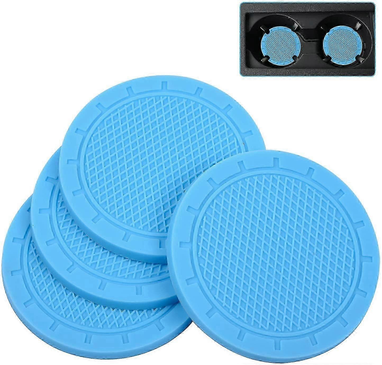 Car Coasters, Wisdompro 4 Pack PVC Car Cup Holder Insert Coaster(2.75" Diameter, LightBlue)
