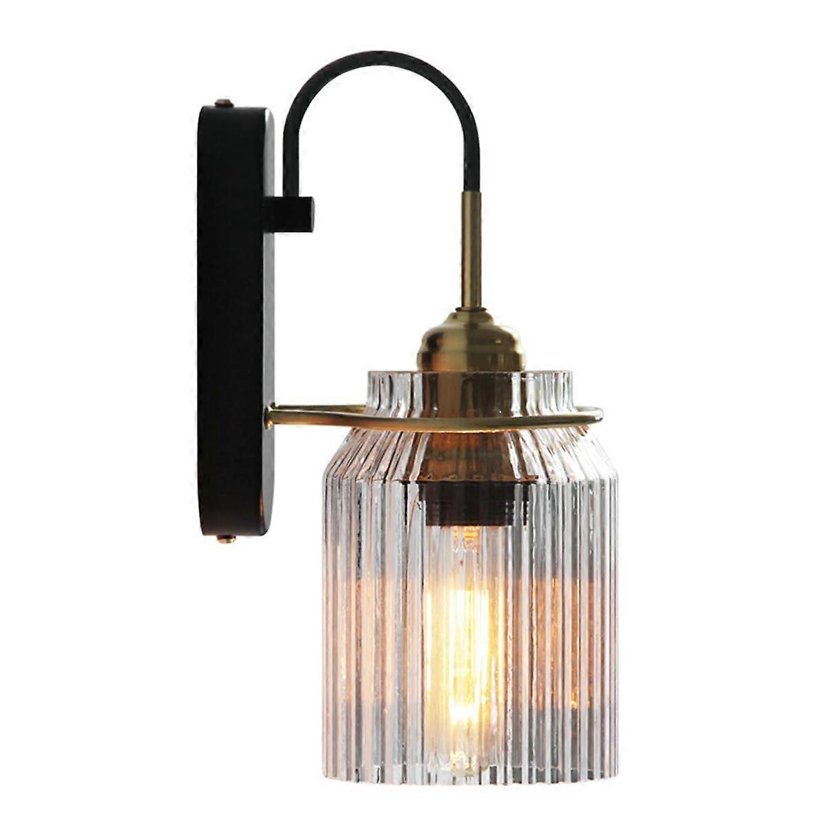 Modern Simple Wall Lamp E27 Base Wall Mounted Vanity Light Stripe Glass Shade Farmhouse Wall Sconces