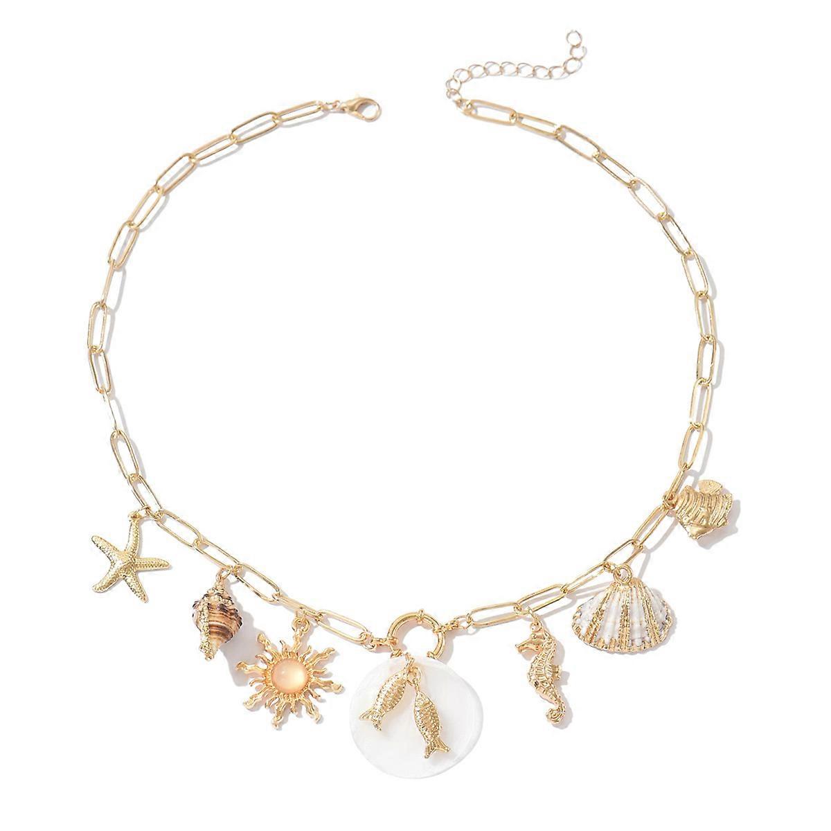Necklace, Summer Beach Shell Conch Starfish Adjustable Collarbone Chain