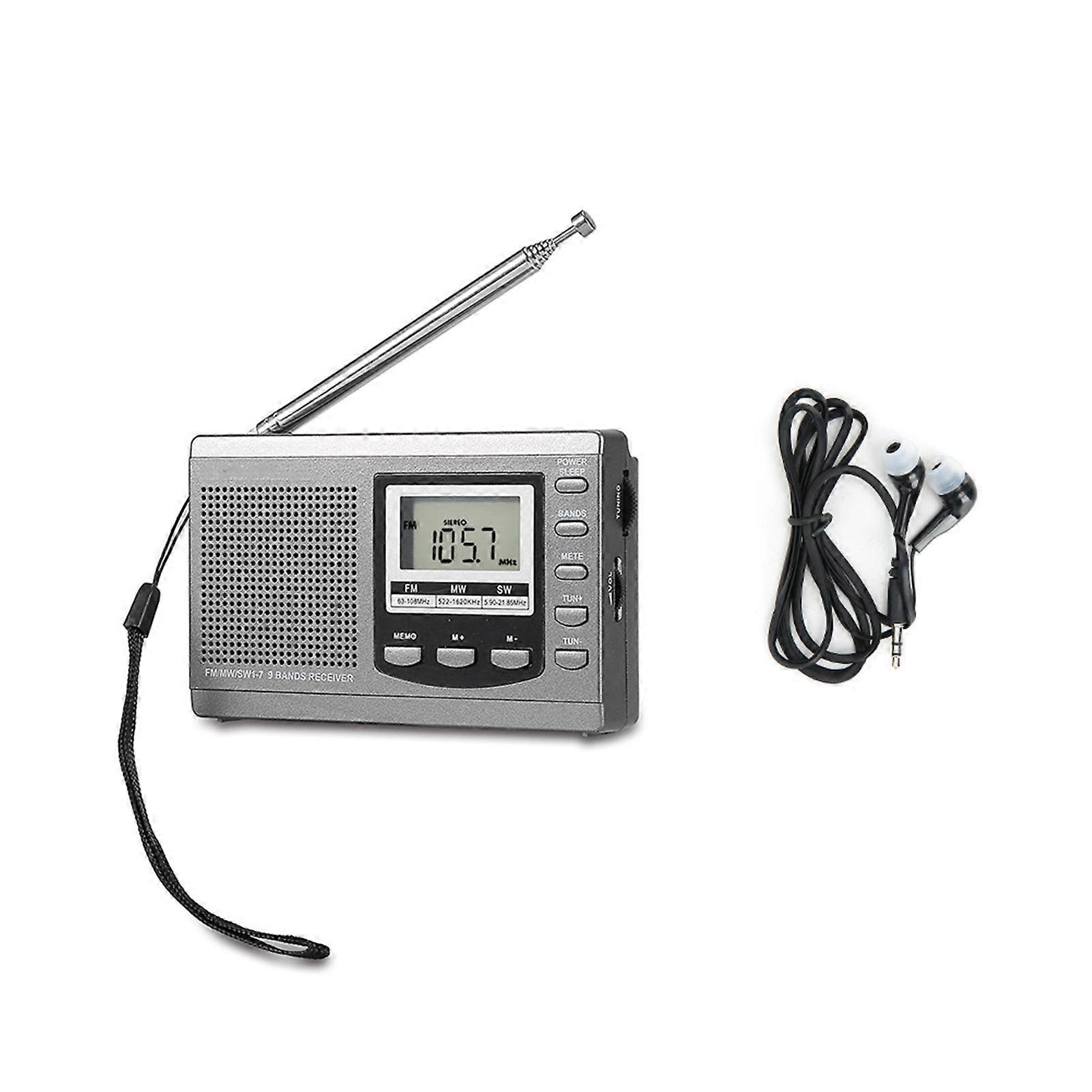 Portable Mini Radios FM/MW/SW Receiver with Digital Alarm Clock FM Radio Receiver Grey