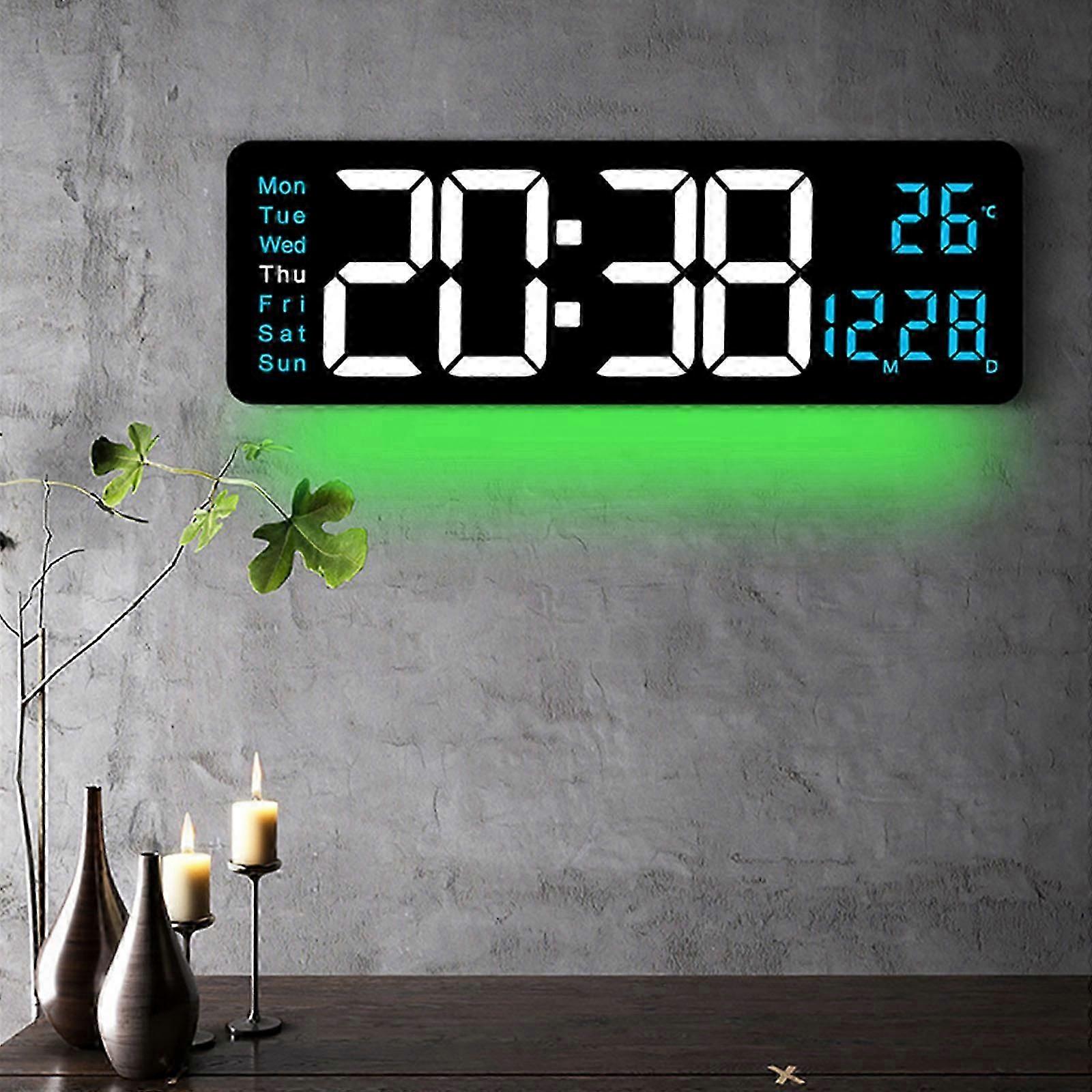 Large LED Digital Wall Clock with Remote Control Alarm 10 Adjustable Brightness Timer for Bedroom or Living Room Decors
