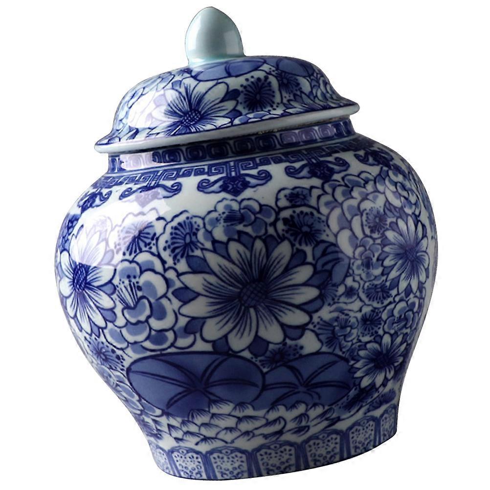 Storage Jar Household Round Ceramic Tea Leaves Container Blue Insect-Proof Moisture-Proof 1 Set