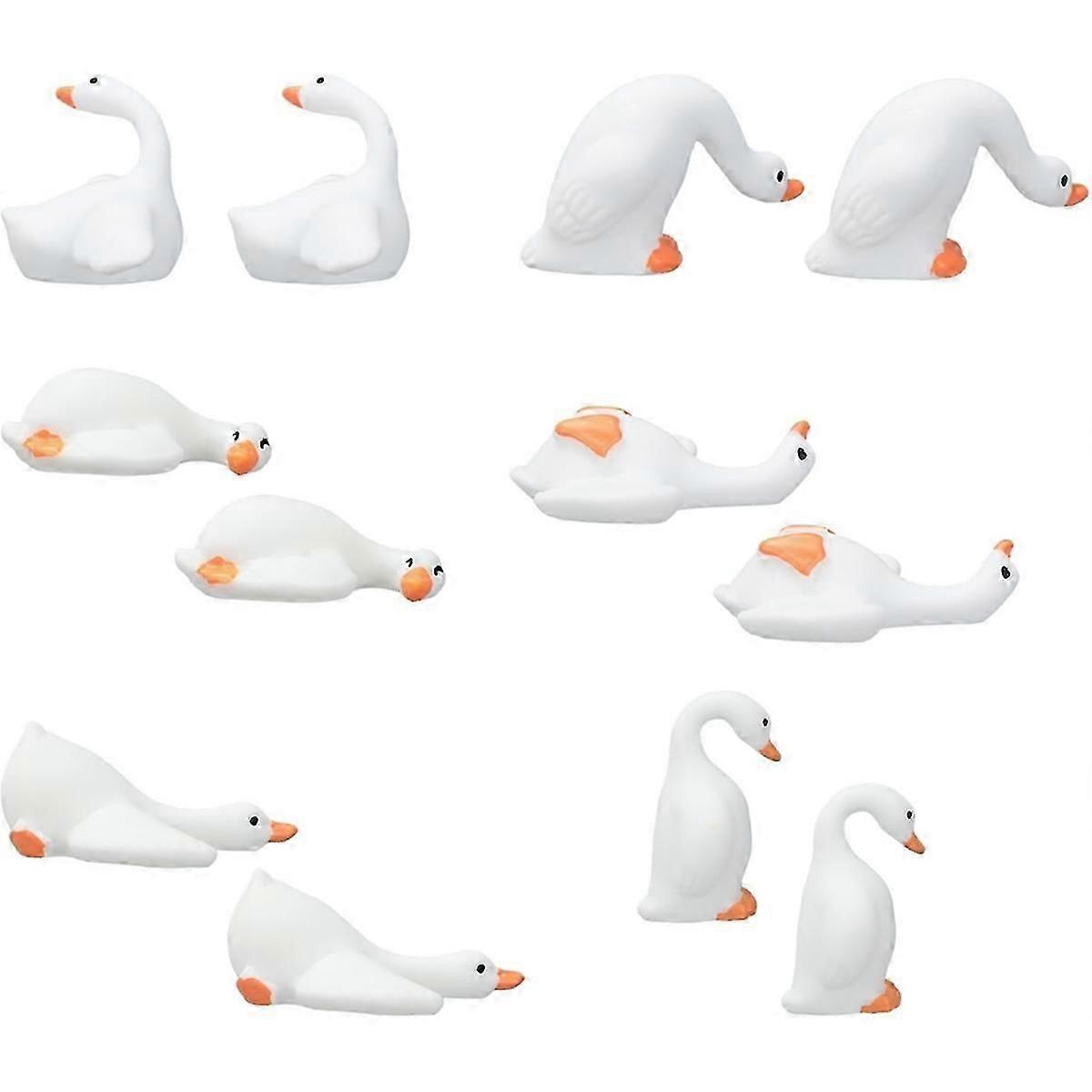 12pcs Mini Resin Goose Figurines,for DIY Crafts Car Dashboard Decorations Miniature Garden Desktop Party Decor