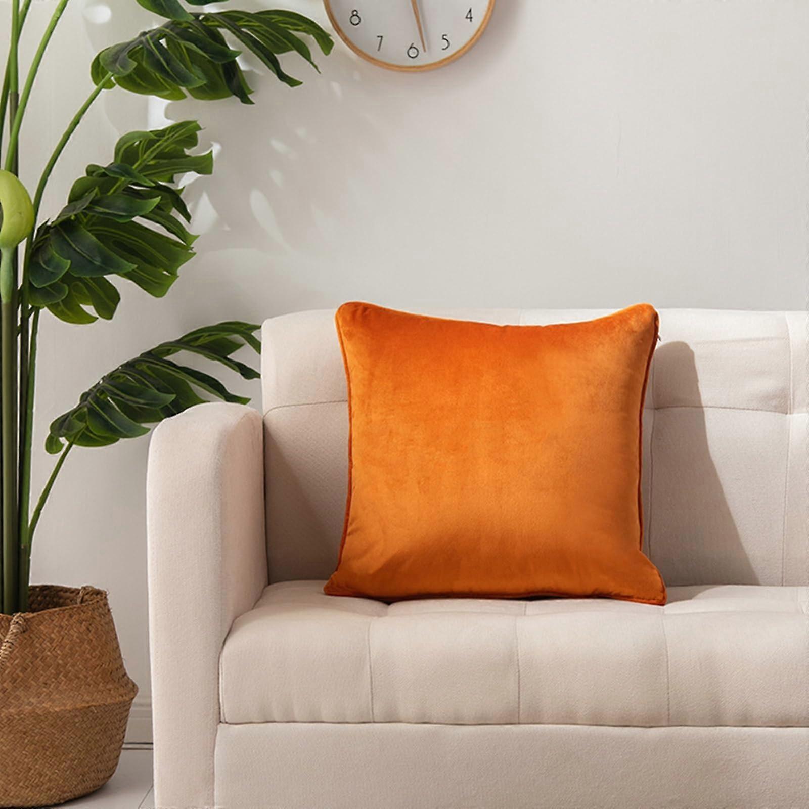 Polyester Cushion Covers 45x45CM, 18x18 Inches Square Pillow Cases, Double Sided Solid Color for Sofa and Bedroom, Orange