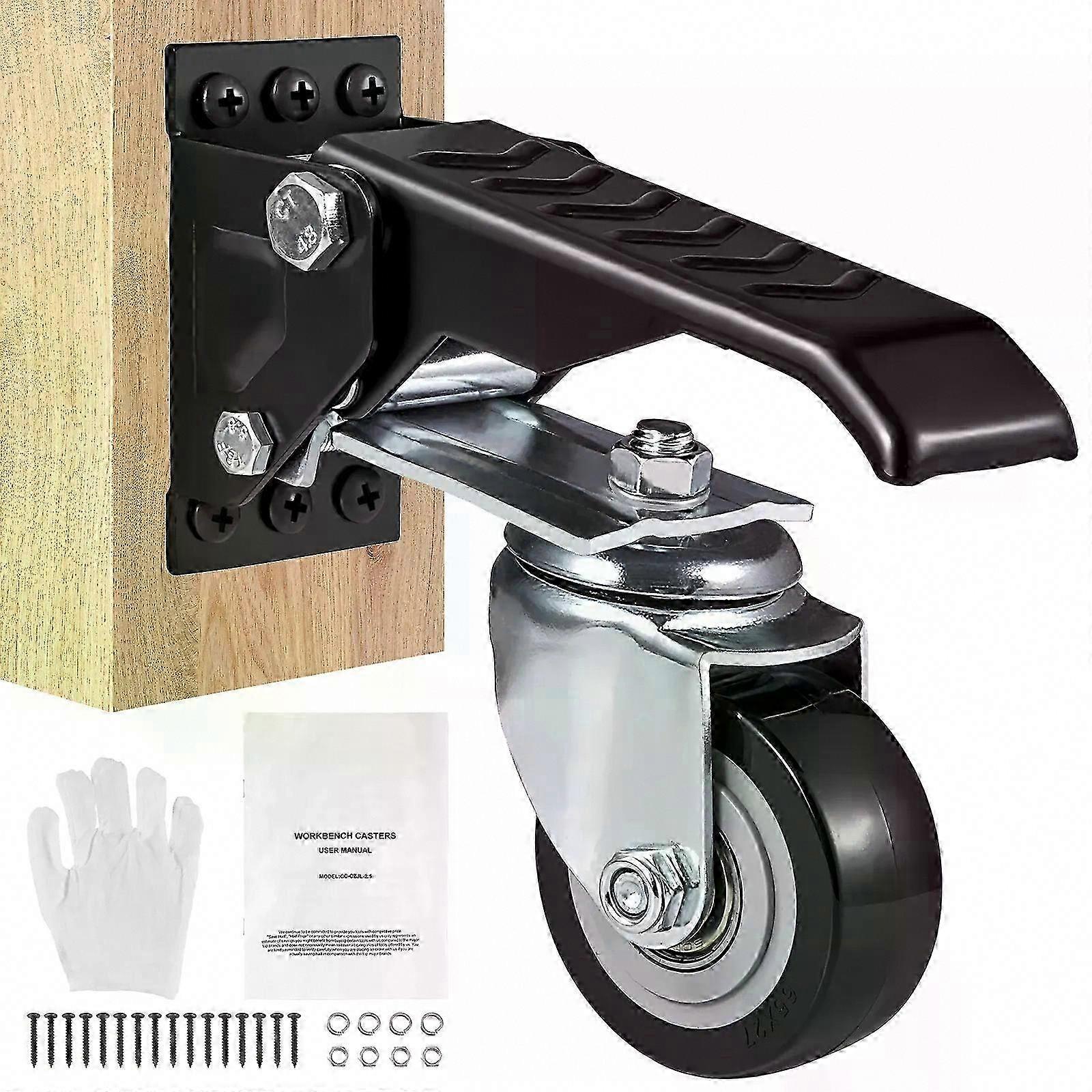 SucceBuy 165 lbs 25 Set of 4 Side Mounted Retractable Stepdown Caster Wheels, 360 Swivel for Workbench Tables Equipment