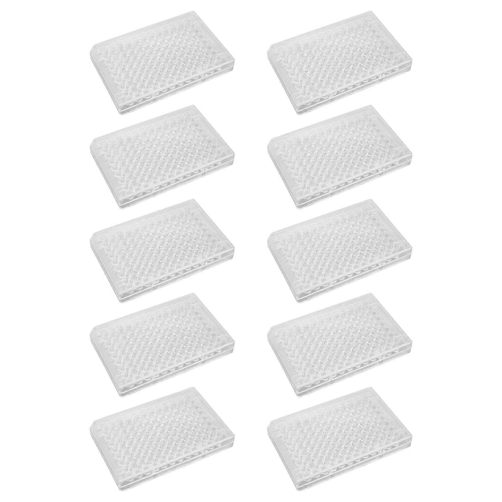 10pcs Tissue Culture Plate 96 Well Clear Polystyrene Cell Growth Culture Plate with Plastic Lid for Laboratory Biological Room Flat Bottom