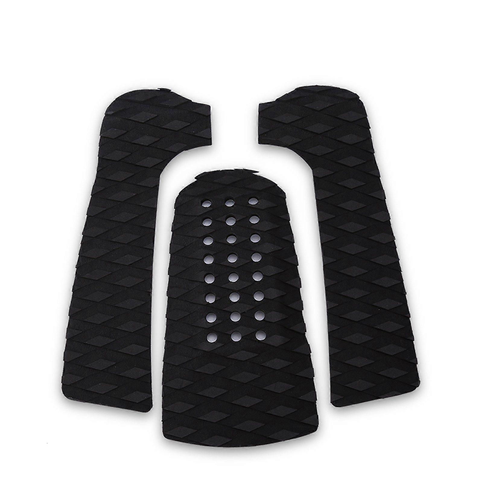 3Pcs Surfing Surfboard Anti Slip Traction Pad Tailpad Deck Grip (Black)