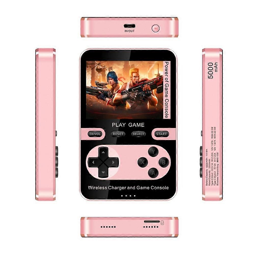 2pc 001 15W Wireless Power Bank Handheld Game Console with 500 Games - Pink