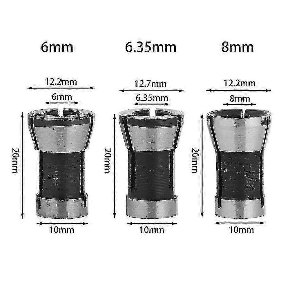 3pcs Router Bit Collet Adapter 6mm 6.35mm 8mm Milling Cutter Collet Woodworking Milling Cutter Chuck for Electric Router Trimmer