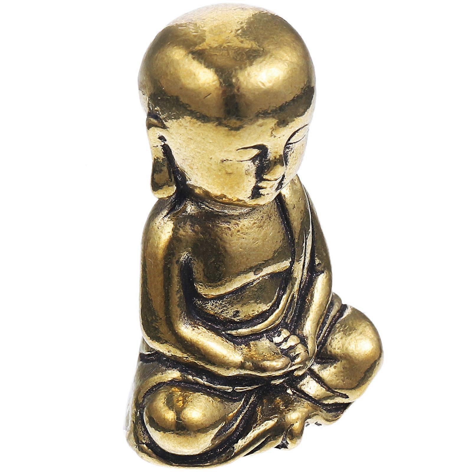 Decorative Golden Brass Miniature Monk Ornament 4Pcs Set