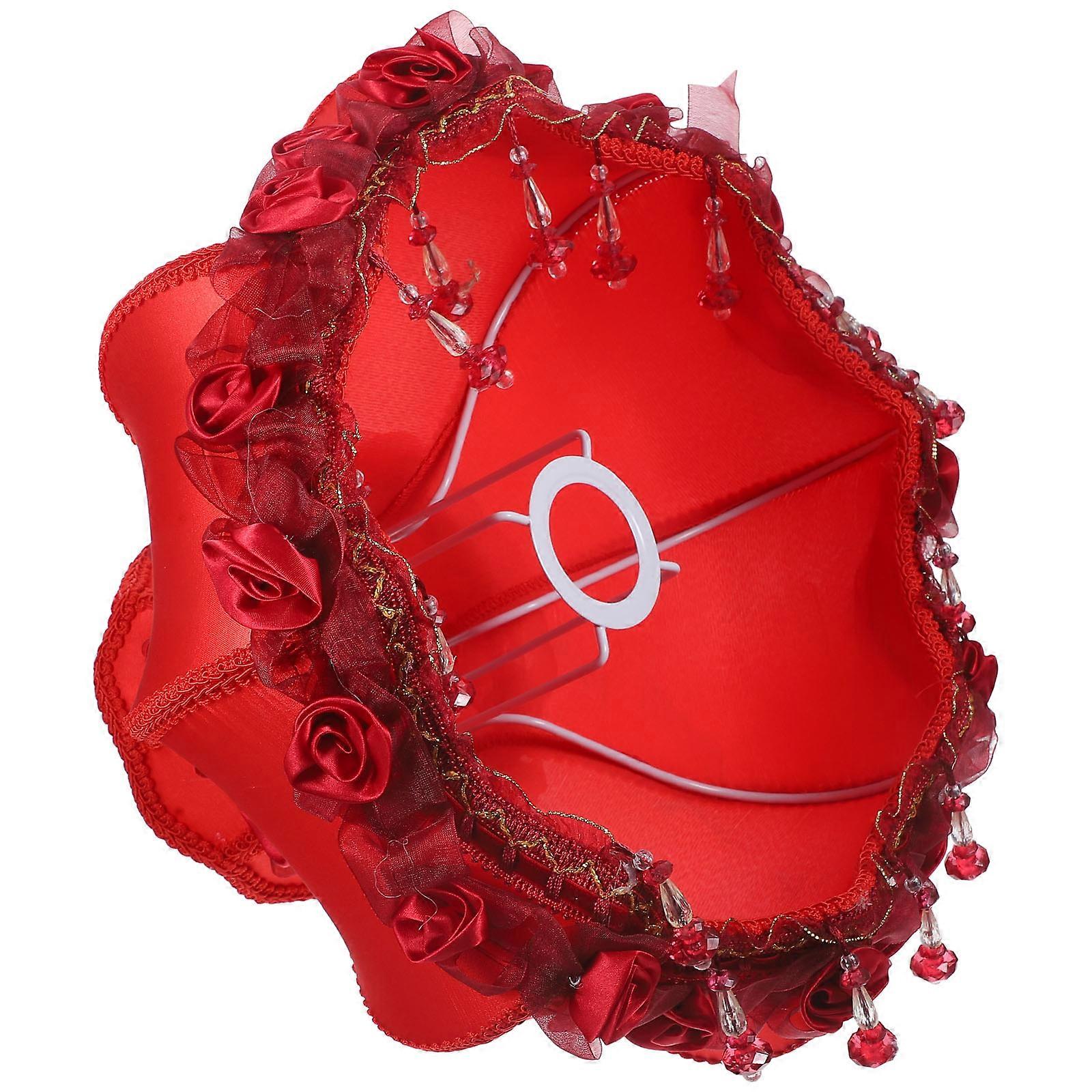 Unique Lamp Shade with Beads Red Decorative Cover for Table Users 1Set